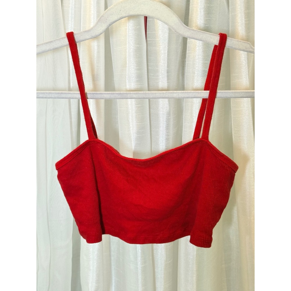Tna Crop Top Womens S Red Ribbed Knit Spaghetti Strap Camisole